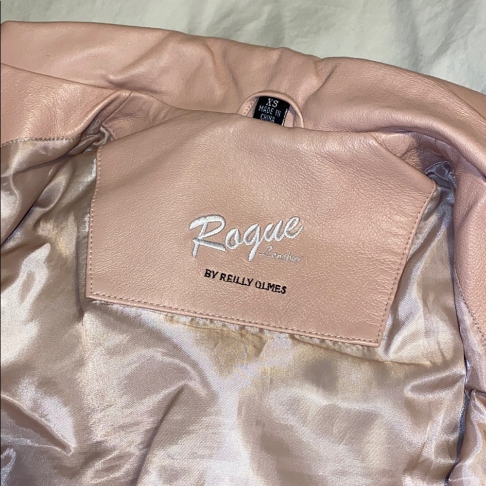 Pale Pink Ruched Leather Jacket - Picture 2 of 4